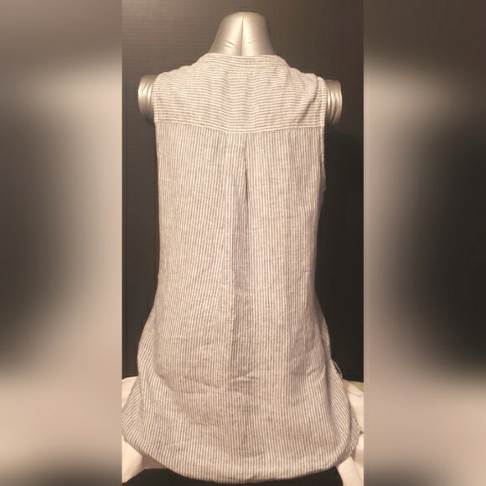 Artisan NY 100% Linen button Front Striped Sleeveless Blouse Size Large - Picture 2 of 8